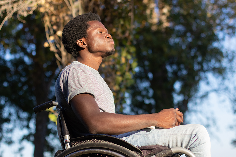 Young man in a wheelchair
