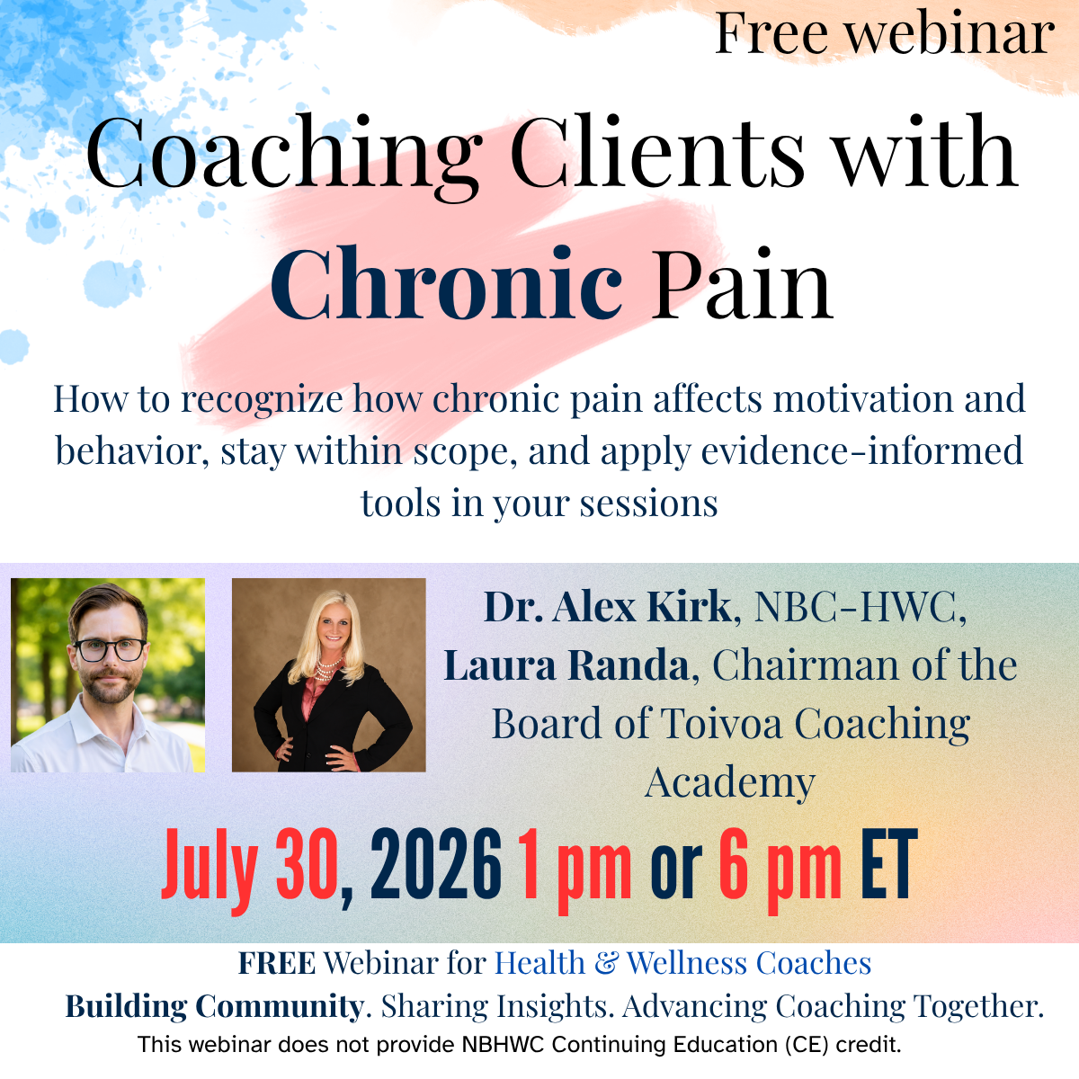 Coaching Clients with Chronic Pain webinar on July 30, 2026